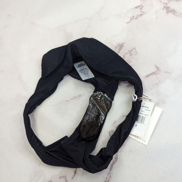 Good American Swim Bottom Women Black Rib Mid Rise Better Bikini Cheeky - Picture 9 of 13